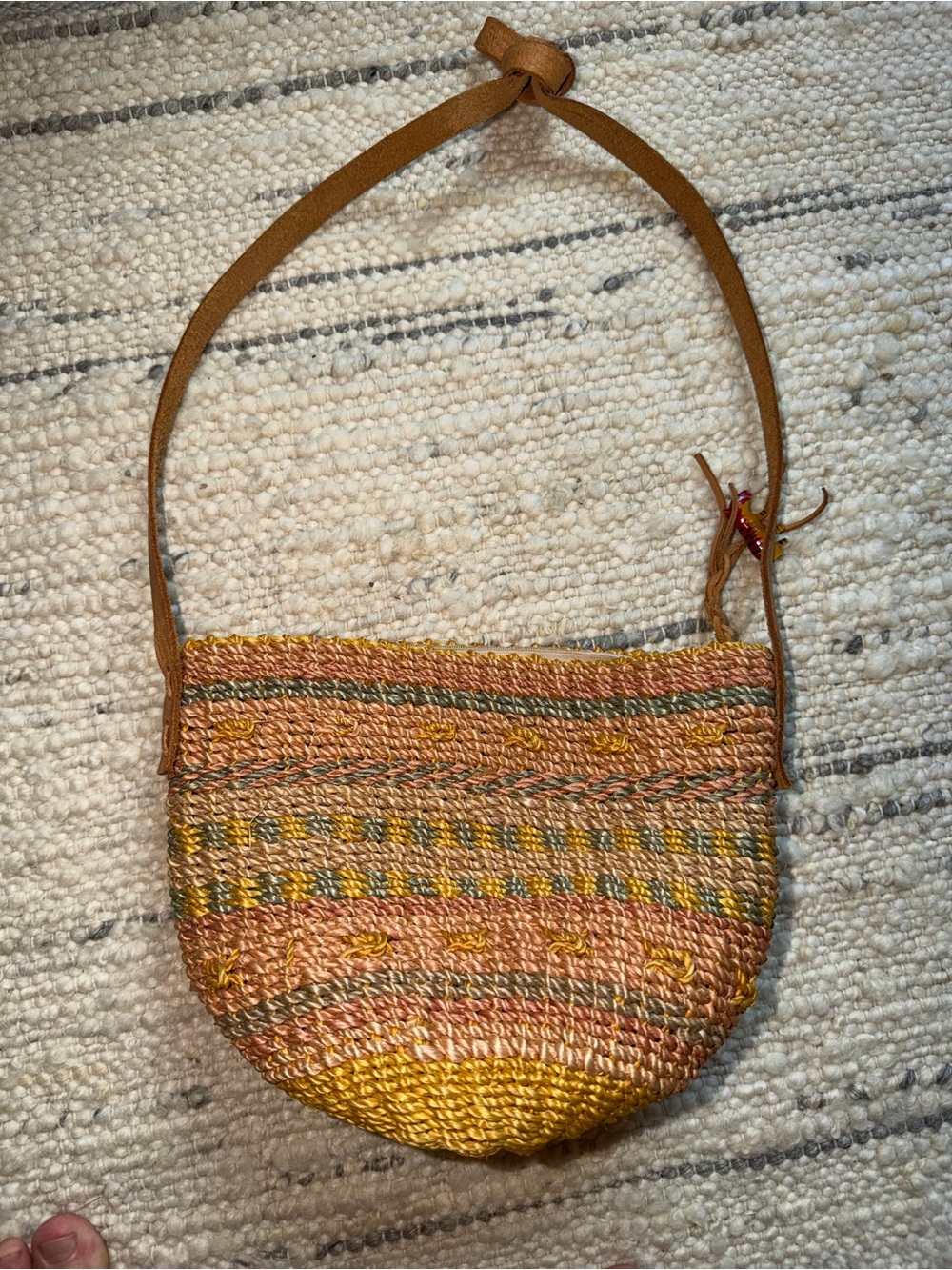 Vintage Woven Straw Mini Crossbody Bag in Peach & Yellow
